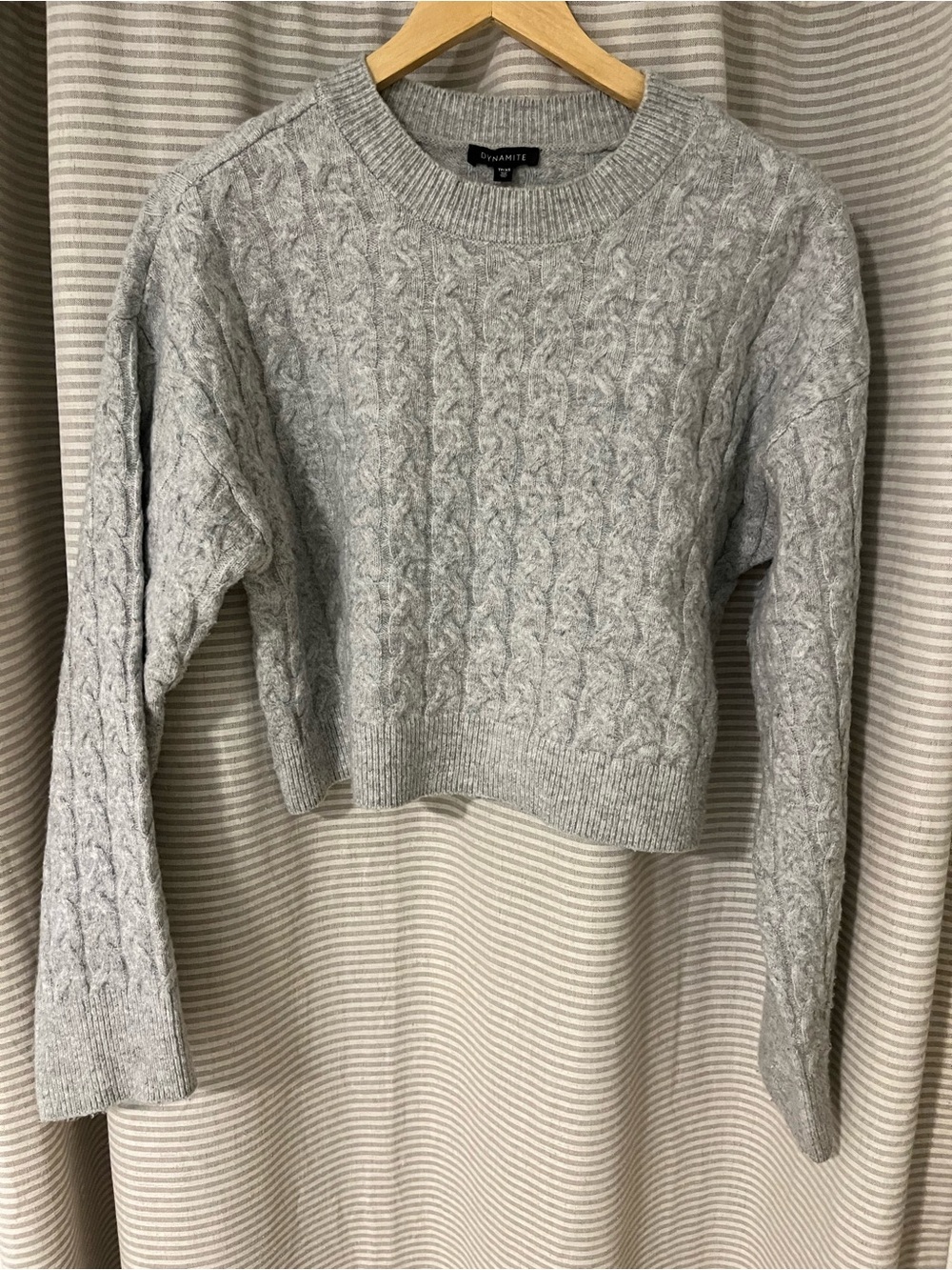Dynamite Gray Cable-Knit Crew Sweater